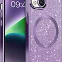 DOMAVER for iPhone 14 Case with Magnetic [Compatible with MagSafe] Luxury Clear Glitter Bling Shockproof Protective Cover Full Camera Lens Protector Women Girls- Purple