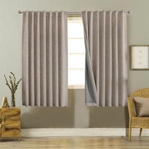 Joydeco 100% Black Out Curtains 63 inch Long 2 Panels Burg Natural Blackout Linen Drapes for Bedroom Living Room Darkening Curtain Thermal Insulated Back tab Rod Pocket, (37x63 inch, Linen) (37"W x 63" L (Pack of 2)