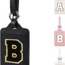 Personalized Initial Luggage Tags for Suitcases, Leather Chenille Letter Cute Luggage Tags with Privacy Name Card, Embroidered Travel Bag Backpack Tag Gifts for Women Kids Girls Teens(Black-B)