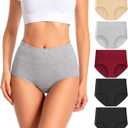 Dmuveo Womens Cotton High Waisted Underwear Tummy Control Full Coverage Postpartum Ladies Panties C Section Soft Briefs 5 Pack Plus Size 6, Medium