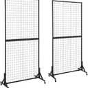 2 Packs 3' x 6' Grid Wall Panels Standing Wire Grid, Study Display Rack with T-Base Wheels Freestanding Gridwall Panel Tower for Shows, Black