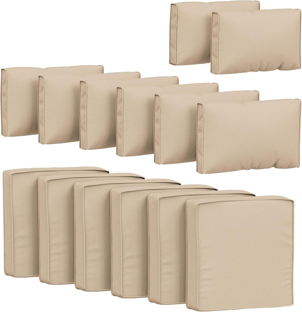 14 Pcs Outdoor Cushion Covers Patio Cushion Slipcovers Replacement Splash Proof with Zipper for Outdoor Furniture, Patio Sofa Couch 3 Sizes, Covers Only (25.5''25.5''4'', Sand)