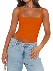 Abardsion Womens Sexy Crop Top Summer 2025 Square Neck Sleeveless Double Layer Going Out Tank Tops , S Abardsion Womens Sexy Crop Top Summer 2025 Square Neck Sleeveless Double Layer Going Out Tank Tops , S