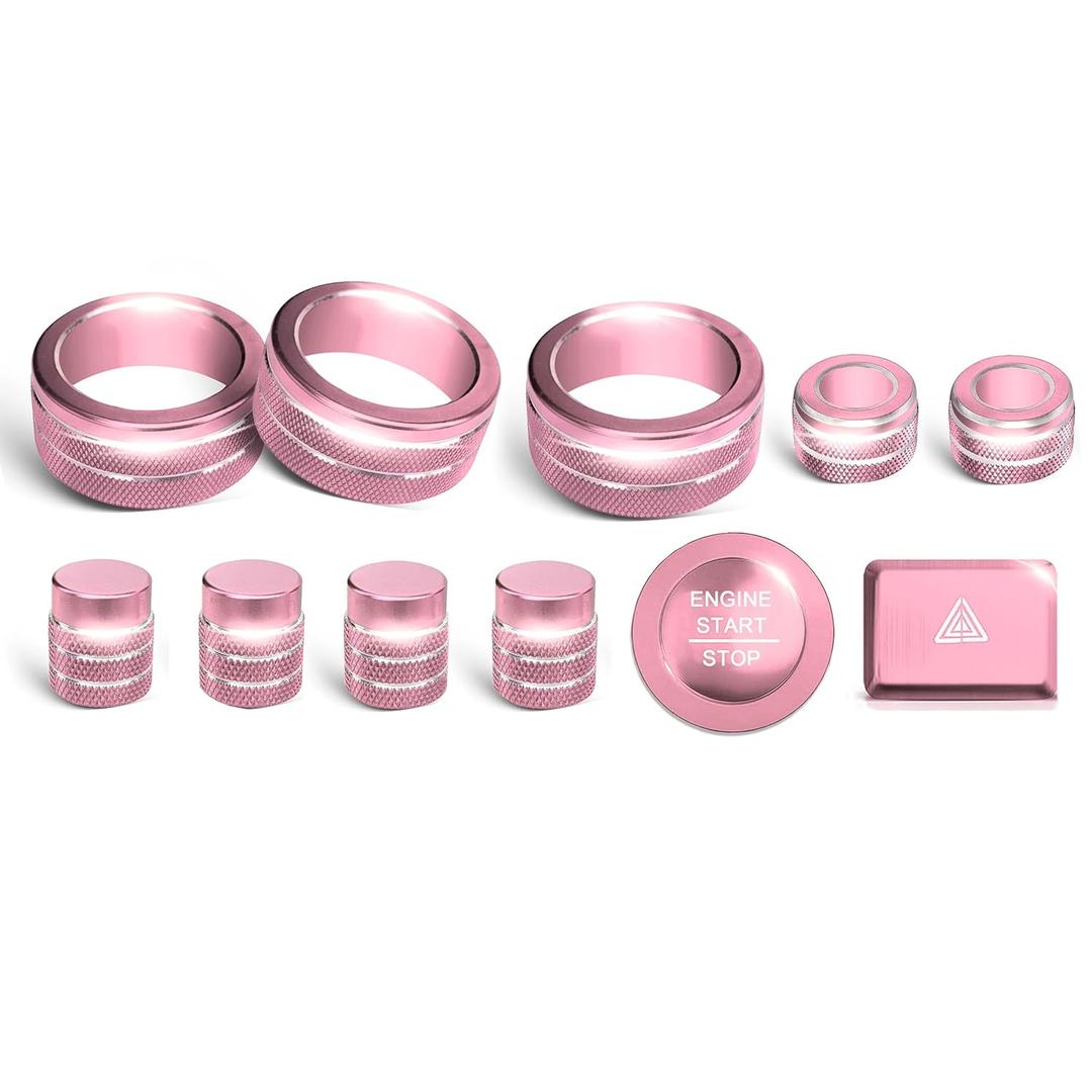 Knob Covers for Honda Civic Accessories 2026 2025 2022-2024 for CRV 2026 2025-2023 for Acura Integra 2025 2024 2023 Hazard Warning Lights, AC, Air Vent, Audio, Push Start Button Cover Ring 12Pcs(Pink)