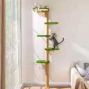 Floor to Ceiling Cat Tree for Kittens, Wall Mounted Cat Wall Furniture with Green Plush Pads, 5 Platform Wild Simulation Climbing Tower, Adjustable Height (83Inch)