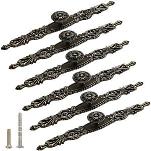 6PCS Antique Bronze Cabinet Pulls with Plate,10.1" Long Vintage Zinc Alloy Handles Pulls Knobs for Drawer Furniture Door Bedroom Kitchen Cupboard with Screws (Large(10.1" L/6.3" CC))