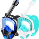 Full Face Snorkel Mask for Adults Teen, Snorkeling Gear with Detachable Camera Mount, Panoramic 180 View, Anti-Fog Anti-Leak Snorkling Set for Man and Women (Dark Blue+Green-S/M)