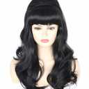 Topcosplay Women Wigs Black Beehive Wigs Bouffant Wig Long Wavy Halloween 60s 70s Costume Party Wig