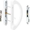 Sliding Patio Door Handle Pull Set with Key Cylinder, Replacement Sliding Door Handle with Mortise Lock for Sliding Glass Door Handle, Fits Hole Pitch Doors with 3-15/16 Inch Hole Pitch, White