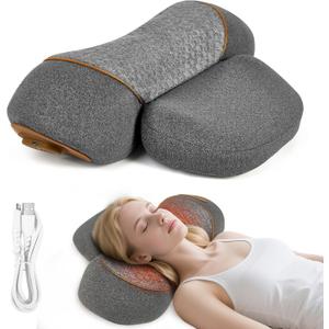Neck Pillow - 3-in-1 Neck Pillow with Battery, Travel Neck Massage Pillow for Shoulder Pain Relief, Deep Tissue Pain Relief with Heat and Stretching, Neck Hump Corrector for Women (Brownish Gray)