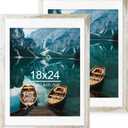 18x24 Frame Set of 2, Distressed White Wood Style - Display 18 x 24 Poster without Mat or 16x20 Picture with Mat, Wall Mounting Horizontal and Vertical