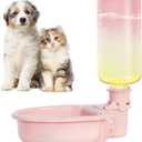 VANNON 16oz Pet Water Bottle, Gravity Dog Water Bowl Dispenser for Cage, Anti-Overflow Water Dispenser for Small Dogs, Cats, Rabbits and Other Small Animals, BPA Free, Gradient Pink