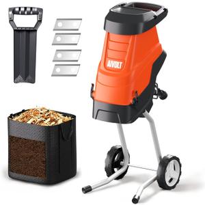 AIVOLT Electric Wood Chipper, 15-Amp Chipper Shredder, 1.8" Cutting Capacity, 12 Gal Anti-Blowout Bag, 2 Extra SK5 Blades, 18:1 Mulching Ratio for Yard Waste, Composting & Garden