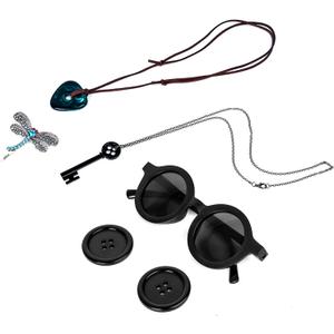Anime Button Glasses Key Necklace Dragonfly Hair Clip Cosplay Halloween Costume Accessories (Set)
