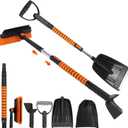 Extendable Ice Scraper and Snow Brush, 5 in 1 Emergency Snow Shovel Set, 180 Pivoting Brush Head, Foam Grip Handle, Multi-Function Car Snow Removal Kit for Cars, Trucks, Winter Travel