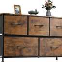 WLIVE Dresser for Bedroom with 5 Drawers, Wide Chest of Drawers, Fabric Dresser, Storage Organizer Unit with Fabric Bins for Closet, Living Room, Hallway, Rustic Brown Wood Grain Print, 11.81"d X 39.37"w X 21.65"h