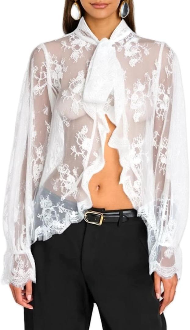 Women Sheer Shawl Cape Lace Floral Batwing Sleeve Blouse Mesh Poncho Top Shrug Bolero Cover Up Wedding Party, Large