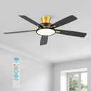 TALOYA 52 inch Ceiling Fans with Lights and Remote,Ultra Silent low profile Ceiling Fan with Three Color Temperature and Dimmable Light with Reversible Blades Black Gold