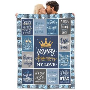 Gifts for Wife Blanket for Men Women Wife Her Couple,Blue Romantic Marriage Gifts for Her Throw Blanket,Happy Anniversary to My Wife from Husband, Valentines Gift Idea 50"x 60"