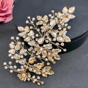 Wedding Hair Pieces for Brides, Rhinestone Bride Headpiece, Handmade Bridal Hair Accessories(Champagne)