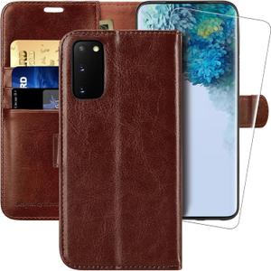 MONASAY Wallet Case Compatible for Galaxy S20 FE 5G, 6.5 inch [Screen Protector Included][RFID Blocking] Flip Folio Leather Cell Phone Cover with Credit Card Holder, Brown