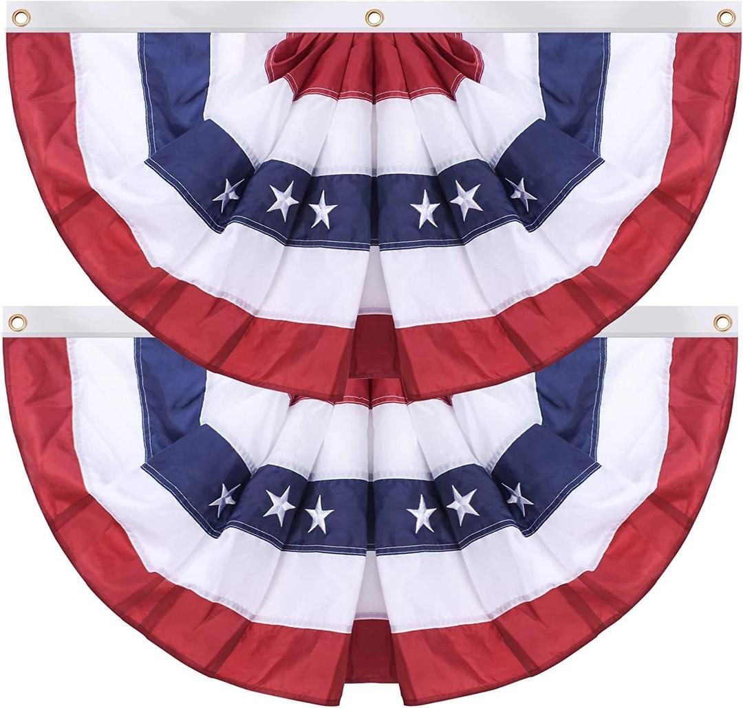2 Pack American Flag Bunting,2X4 Ft USA Pleated Fan Flag with Embroidered Stars Sewn Stripes Brass Grommets Quality 210D Nylon Fabric 2 x 4 Feet Half Fan Banner (2, 2x4 Feet)