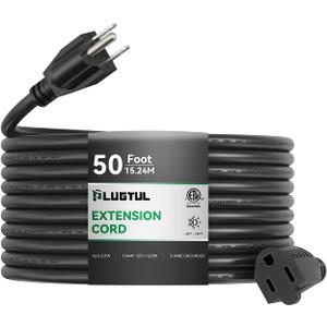 Extension Cord 50FT, 16/3 Gauge Outdoor Extension Cord Waterproof, 13A 1625W SJTW, ETL Listed, Great for Garden and Home, Black