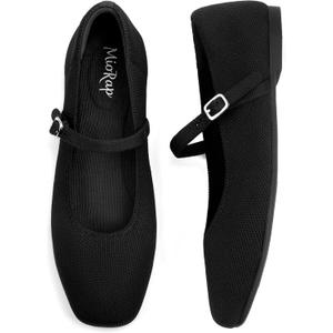 Square Toe Mary Jane Flats for Women Dressy Comfortable Knit Ballet Flat Adjustable Strap for Work, 10