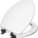 Mayfair Bennett Toilet Seat with Matte Black Hinges, Slow Close Wood Seat, Secure Metal Hinges, Easy Install, Made in USA, Elongated, White