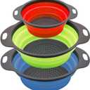 Collapsible Colander/Strainer Set of 3, Silicone Kitchen Strainers with Plastic Handles, 4 Quart & 2 Quart Sink Colander, Perfect for Draining Pasta, Vegetable,Fruits