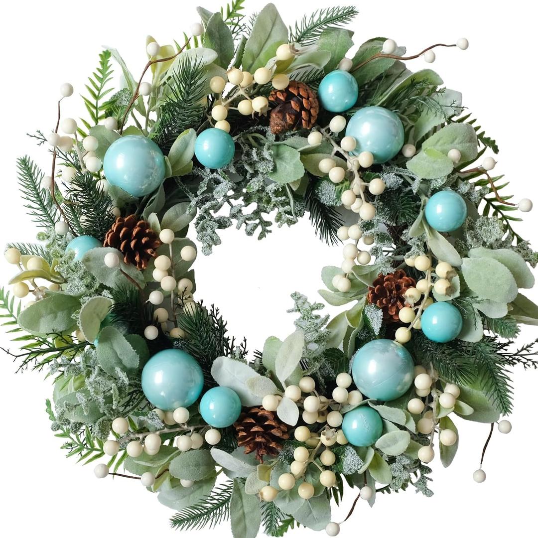 22" Spring Wreaths for Front Door Summer Wreaths with Leaves Berries Clusters and Blue Balls for Outside Wall Window Indoor Outdoor Party Holiday Decoration 22" Spring Wreaths for Front Door Summer Wreaths with Leaves Berries Clusters and Blue Balls for Outside Wall Window Indoor Outdoor Party Holiday Decoration