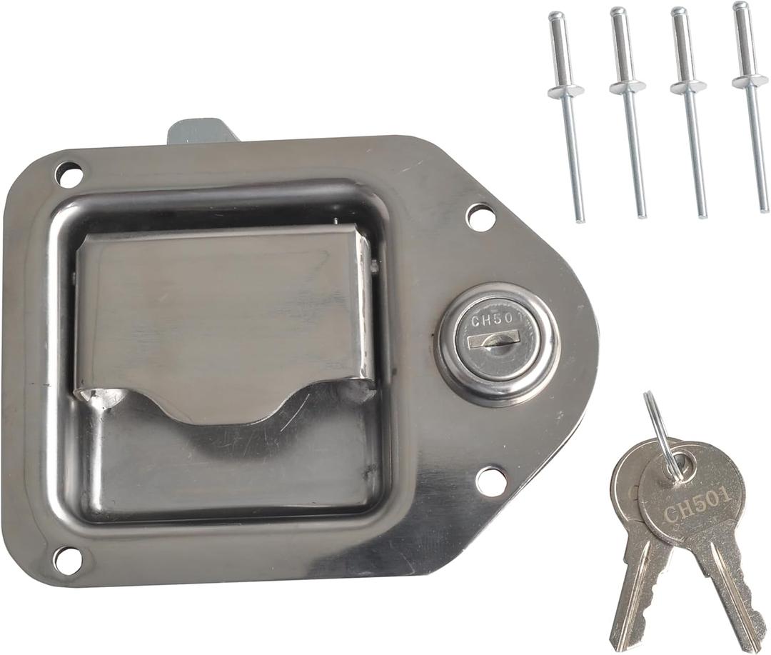 Truck Tool Box Latch Paddle Lock Replacement Handle 4-3/8x 3-1/4 with 2 Keys Stainless Steel for RV, Trailer, UTV, ATV Toolbox