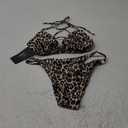 Women's Two Piece Bikini Sets Sexy Halter Ring Swimsuit Triangle String Cheeky Bathing Suit, Leopard, S