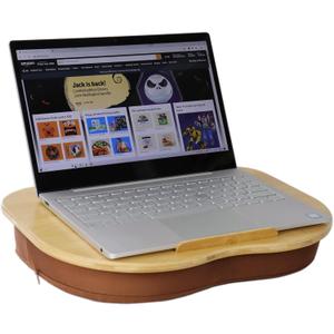 Lap Desk for Laptop with Cushion-Fits up to 15 inch, Bamboo Computer Laptop Stand with Phone Hoder, Anti-Slip Stopper (Small)