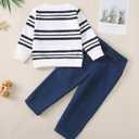 XUANHAO 4T 5T Boy Clothes Winter Kids Outfits for Boys Fall Clothing Long Sleeve Crew Neck Pullover Denim Pant Sets Stripe Sweatshirt Ripped Jeans Boys Clothes Size 4-5T