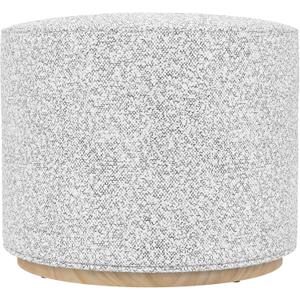 Boucl Ottoman with Wooden Base 22" Round Upholstered Footrest, Cream Boucl with Gray Yarns, Modern Accent Stool for Living Room & Bedroom