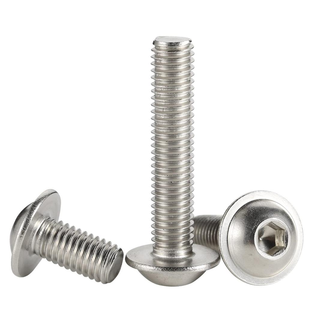 Mellewell M8-1.25 x 65mm Flanged Button Head Socket Cap Screw Bolts, 304 Stainless Steel 18-8, Allen Socket Drive, Bright Finish, Fully Threaded, Pack of 10