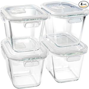 Glass Soup Containers with Lids 32 oz, 4 Cup Glass Storage Containers, Tall Borosilicate Glass Food Storage Containers for Lunch, Ice Cream, Travel and Deli, Soup Freezer Safe Containers with Lids