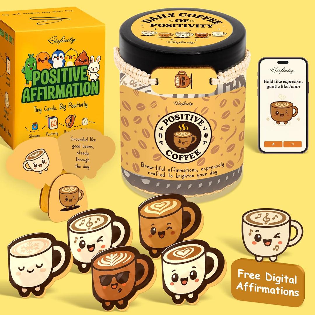 Emotional Support Coffee Jar With 60 Affirmation Cards, Cute Coffee Lover Gifts For Women And Men, Funny Birthday Gifts For Best Friend, Girlfriend, Coworkers