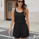 PRETTYGARDEN Rompers For Women Sleeveless Drawstring Waistband One Piece Short Jumpsuit Summer Casual Outfits With Pockets (Black, L)