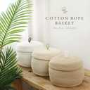 Sea Team Round Cotton Rope Storage Basket with Lid, Decorative Woven Storage Bin, Pot, Caddy, Organizer, Container for Snacks, Towels, Plants (Cream, Small/2-Pack)