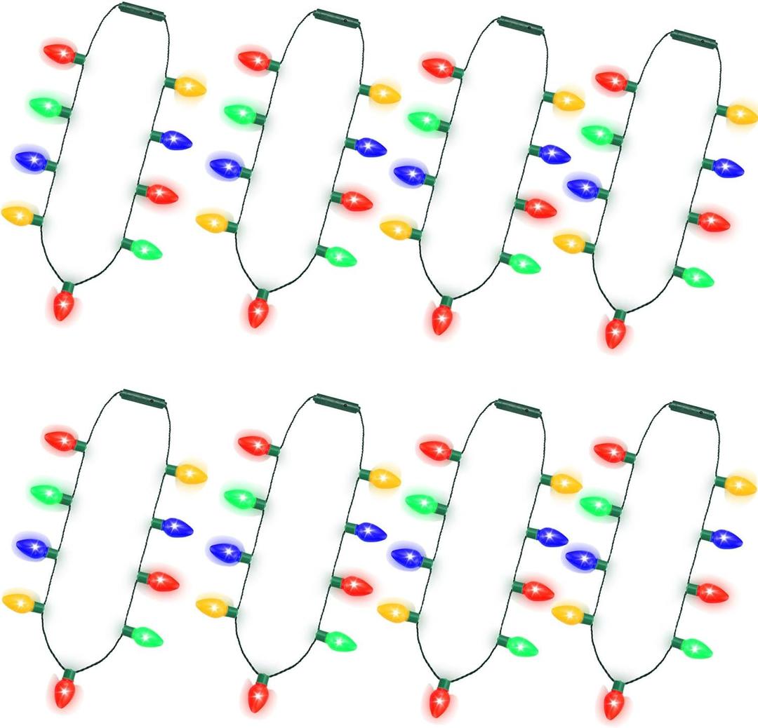 LED Christmas Xmas Light Up Necklace Bulb for Holiday Party Favors 9 LED Bulbs - Ugly Christmas Sweater Accessories (8 Pack)