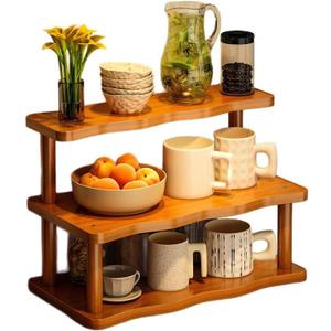 Wooden Mug Holder Countertop, Coffee Station Organizer, Counter Shelf for Tea Coffee Bar Accessories, Matcha Stand, Cup Display, Kitchen Condiment Storage Rack,3tier,11.81IN