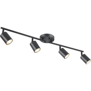 BoostArea LED 4 Light Track Lighting Kit, Black 4 Way Ceiling Spot Lighting, Flexibly Rotatable Light Head for Kitchen, Living Room, Bedroom, Bulb Not Included