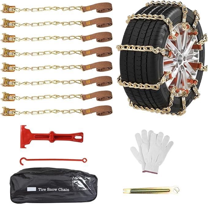 Snow Chains 8pcs Tire Chains Snow Chains for Car SUV Tire Chains with Tightening Buckles Universal Anti-Slip Snow Tire Chains Tire Cables Durable Chains for Tires Heavy Duty