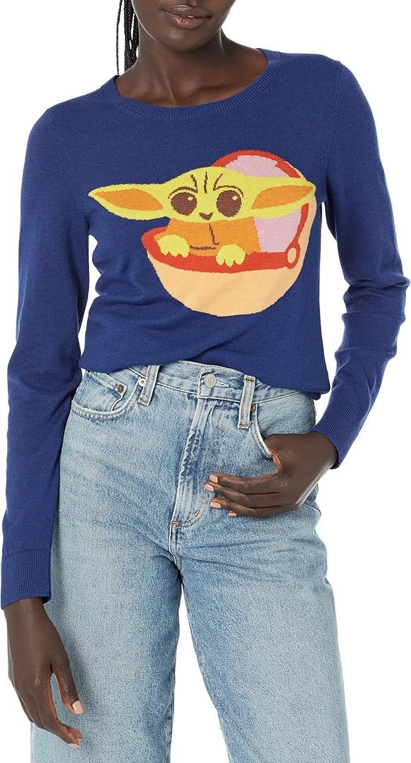 Amazon Essentials Disney | Marvel | Star Wars Women's Lightweight Crewneck Sweaters (Blue, XS)