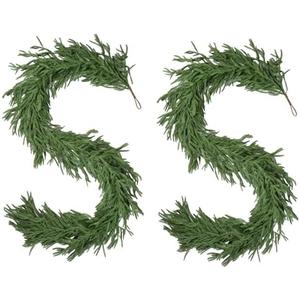GIAUMA 2 PCS 6FT Norfolk Pine Garland Realistic - 72" Thick Deluxe Faux Christmas Greenery Garland Artificial Green Winter Pine Garlands for Mantle Staircase Table Indoor Outdoor Holiday Decoration : Home & Kitchen
