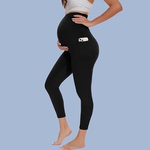 Happy.angel 1 Pack Maternity Leggings with Pockets Over the Belly, Womens Black Workout Yoga Pregnancy Pants Black Medium