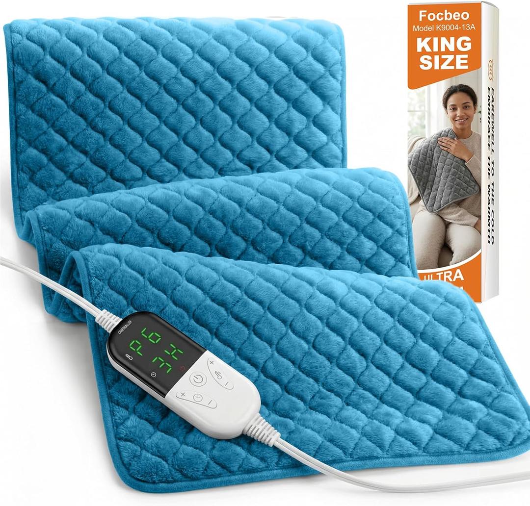 Extra Large Heating Pad for Back Pain 32"x24" King Size XL Electric Heating Pad for Period Cramps Relief & Body Neck Shoulder Auto Shut Off Heat Pad Temperature Settings Machine Washable Blue