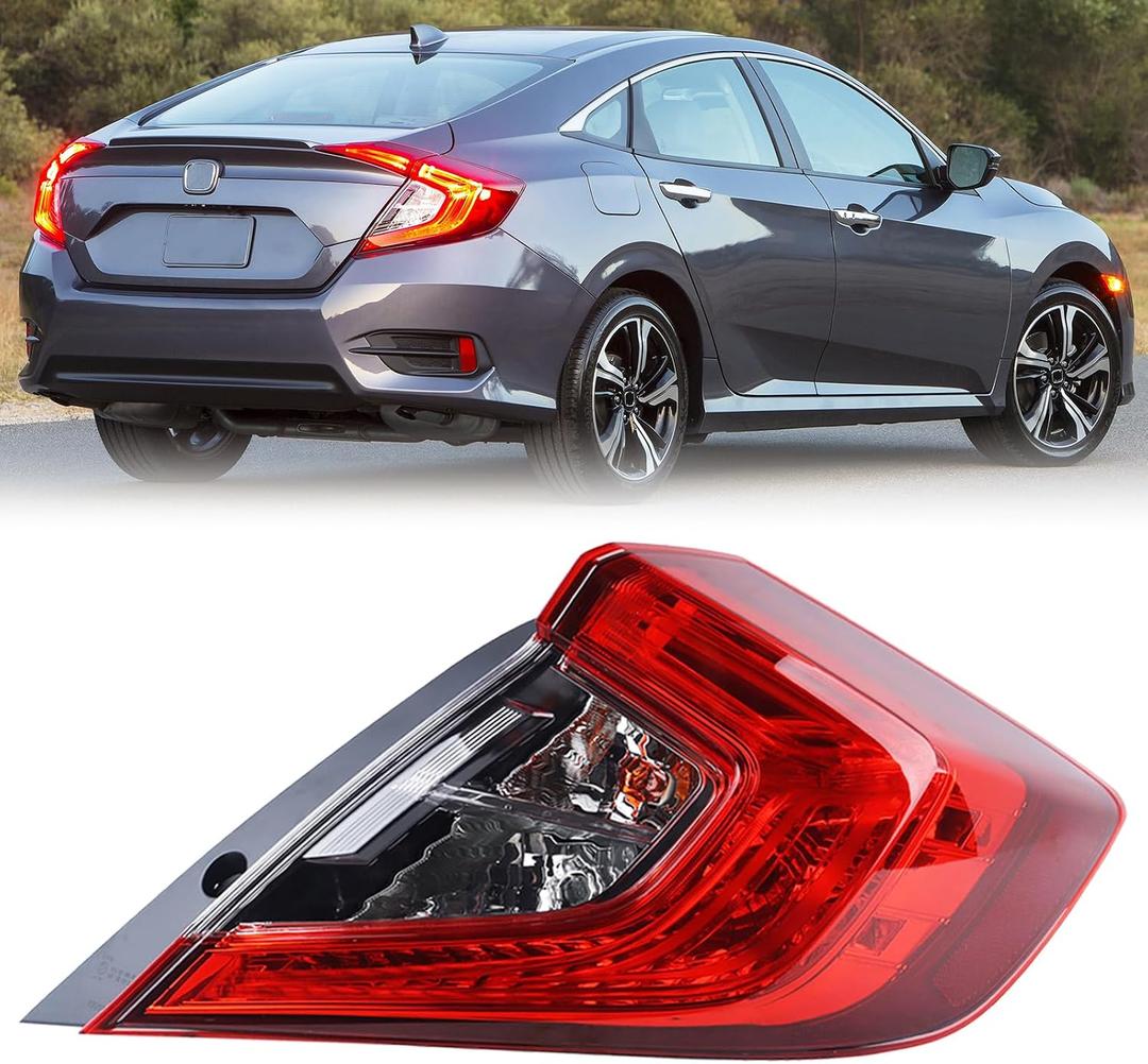 With Side Marker RH Outer Tail Light Fit for 2016 2017 2018 2019 2020 2021 Honda Civic 4-Door Sedan Rear Lamp With Bulbs Rear Lights Right Passenger Side HO2805110 33500TBAA01